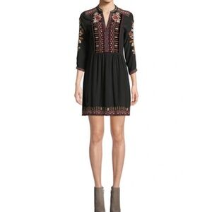 Johnny Was Black Embroidered Mini Dress